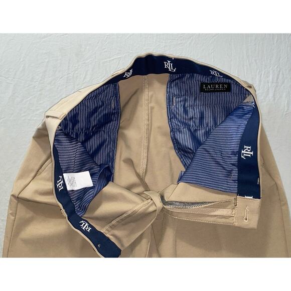 Ralph Lauren Flex Waist Flat Front Washable Tech Dress Pants. Beige, Men's 33X30 - Picture 7 of 9